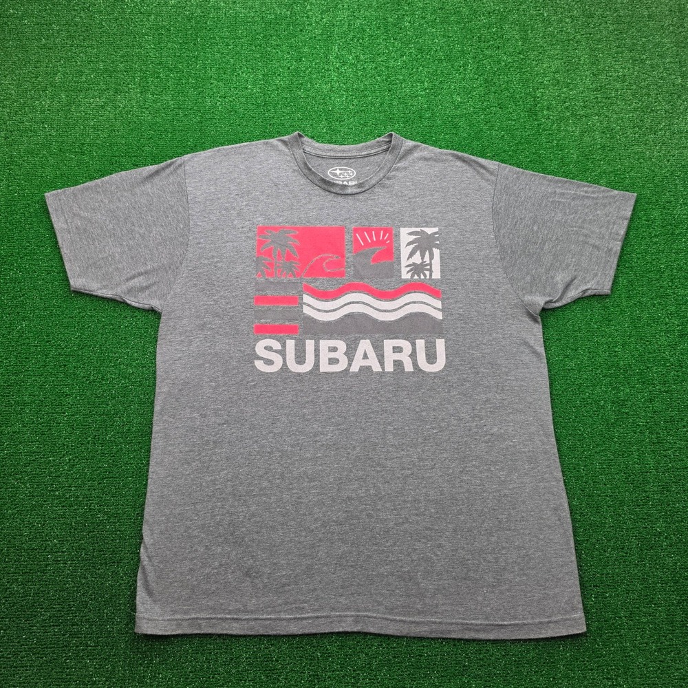 Subaru Tshirt Mens XL Grey Retro Palm Tree Graphic Tee Beach Lover